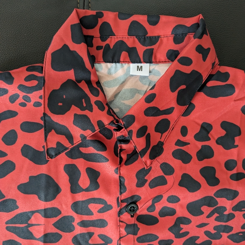 Punk Red Leopard Print Cheetah Print Button Down … - image 2